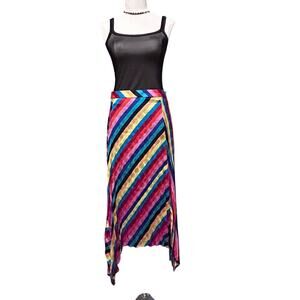 Simply Styled Rainbow Pleated Long Asymmetrical  Skirt, Size M Regular